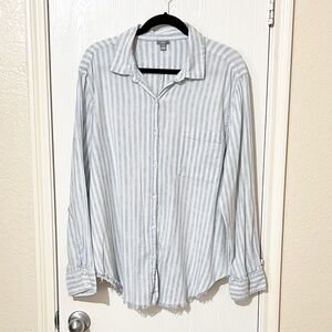 Aerie Light Blue/White Striped Button Shirt Oversized Frayed XXL